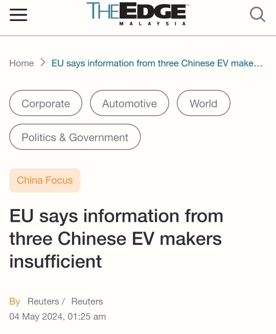 BYD, SAIC & Geely Failed to Give sufficient info for EU Anti-subsidy Investigation