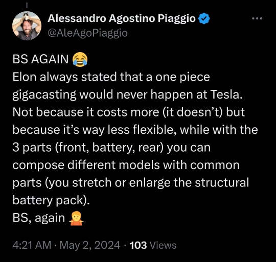 Tesla depicted 2-megacast solution in current platform not single-piece gigacast