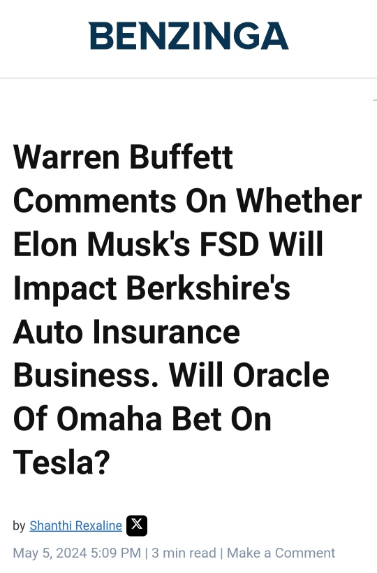 Buffett said Tesla FSD may affect his insurance stock. Will he bet on Tesla?