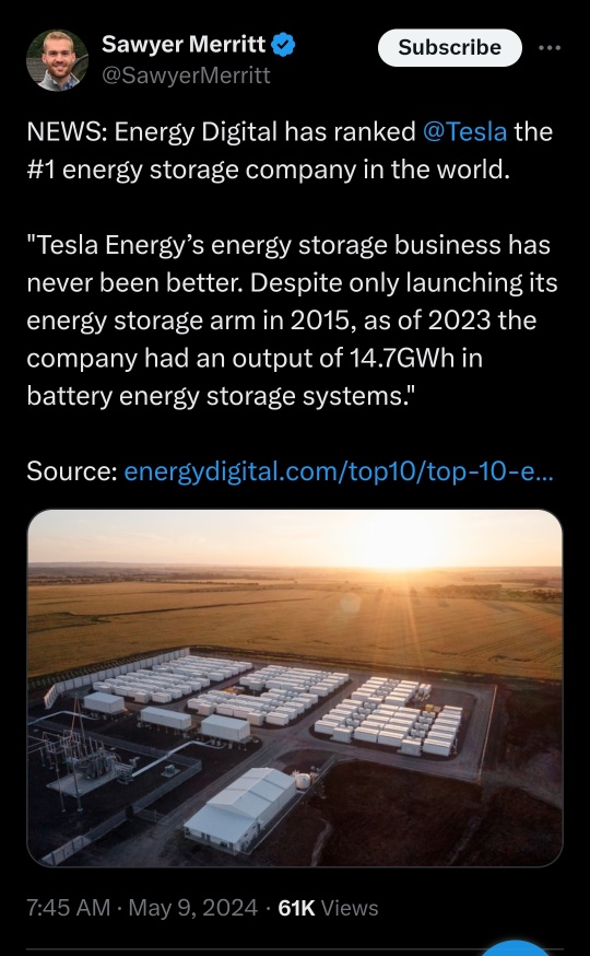 Energy Digital ranked Tesla #1 Energy Storage Company in The World