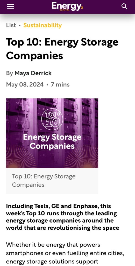 Energy Digital ranked Tesla #1 Energy Storage Company in The World