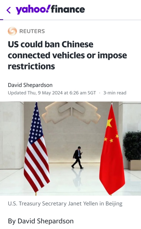美国可能会禁止中国联网汽车或施加限制