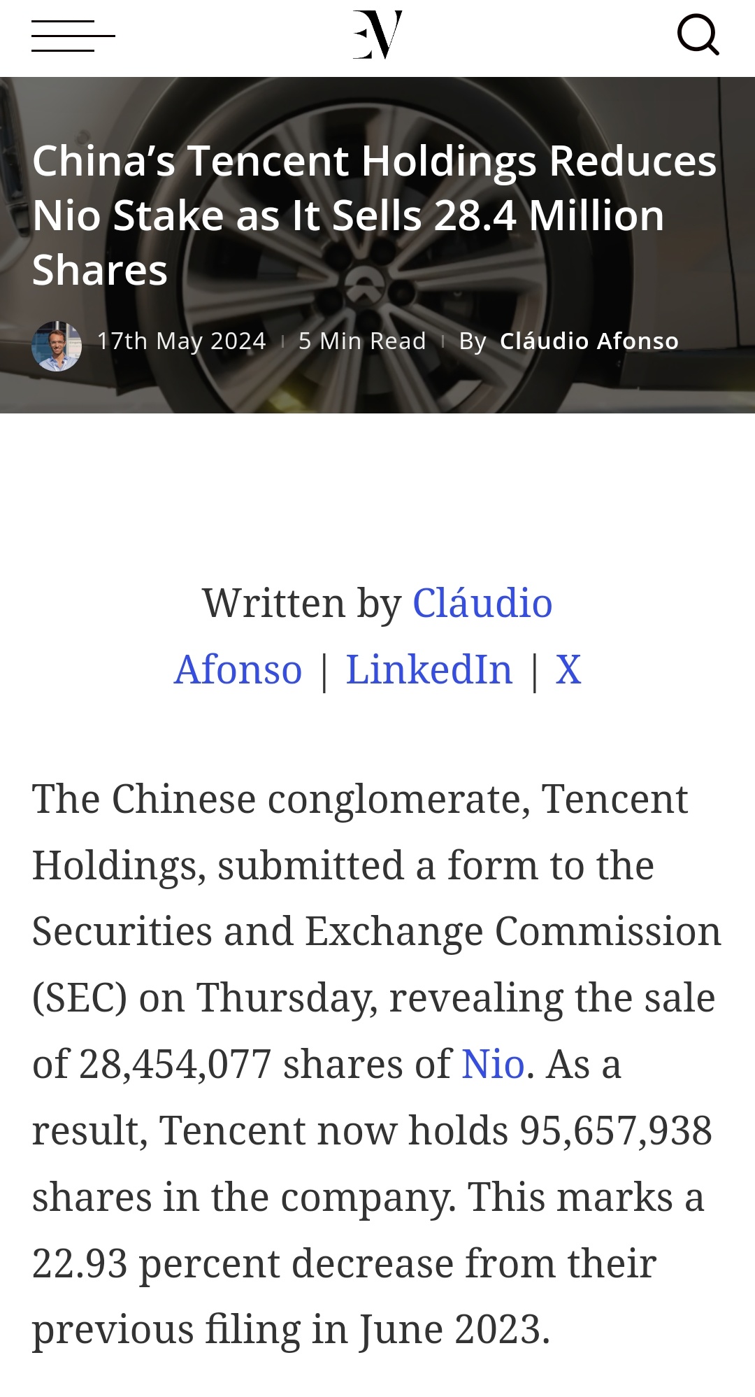 Tencent reduce stake in NIO by almost 23 sold 28.4 million moomoo Community