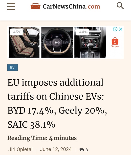 EU imposes additional tariffs 21+10% on Nio and Xpeng