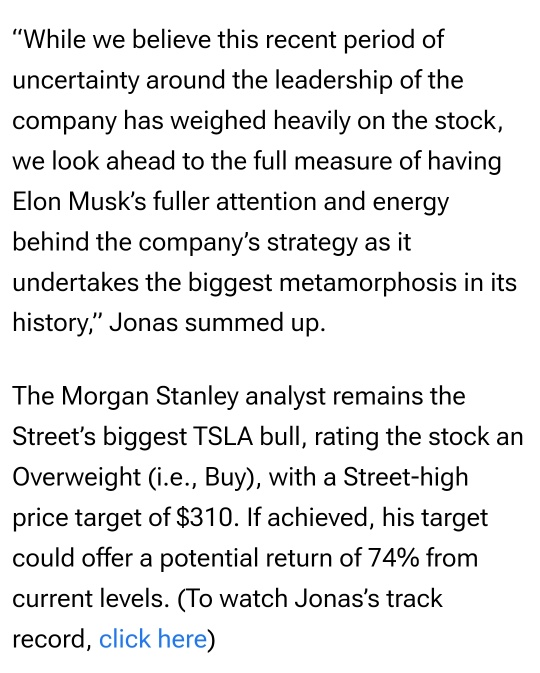 Morgan Stanley gives Tesla stock Buy Rating & TP $310 weighs on TMP4