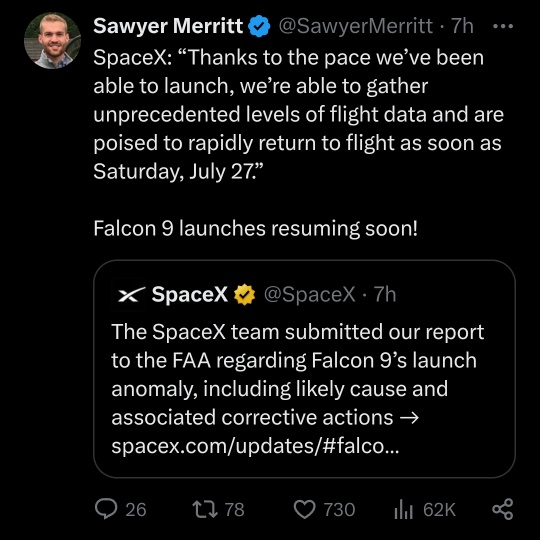 美國航空局稱，SpaceX 的獵鷹 9 獲准返回太空