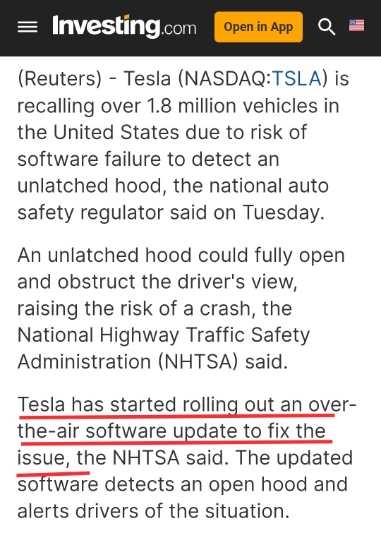 テスラがNHTSAの180万台の自動車の「リコール」をオーバー・ザ・エアのソフトウェア・アップデートによって修正しました。