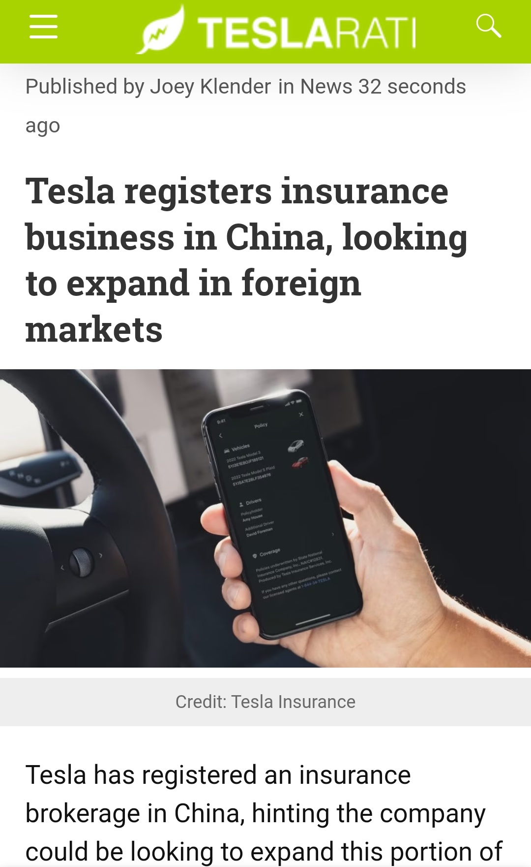 Tesla registers insurance business in China a step closer in launching FSD outside US