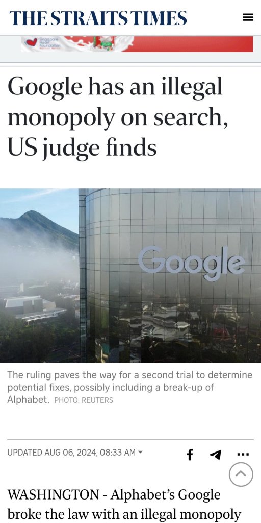 谷歌搜索引擎：1) 自动完全禁止特朗普参与搜索 2) 美国法官裁定非法垄断搜索