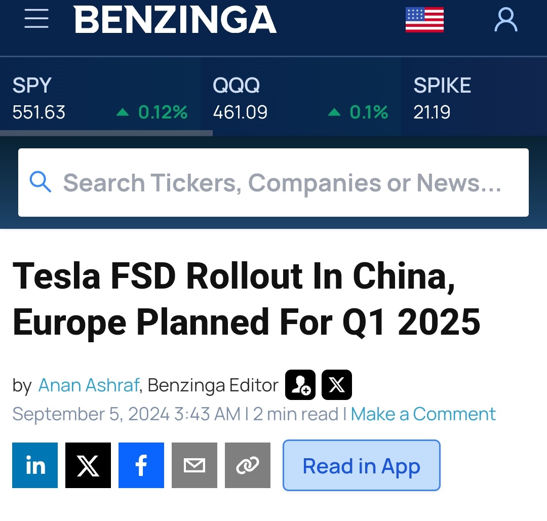 特斯拉计划于2025年第一季度在中国和欧洲推出FSD。