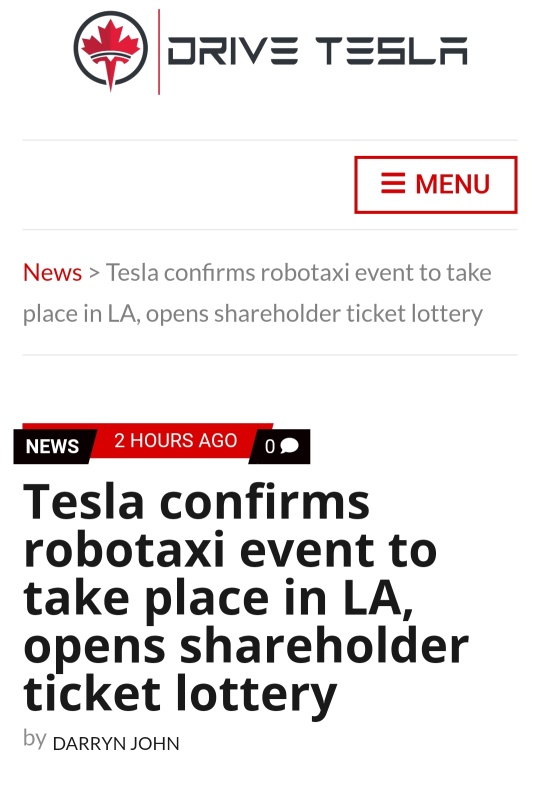 Tesla confirms robotaxi event to commence in LA, opens shareholder ticket sign up