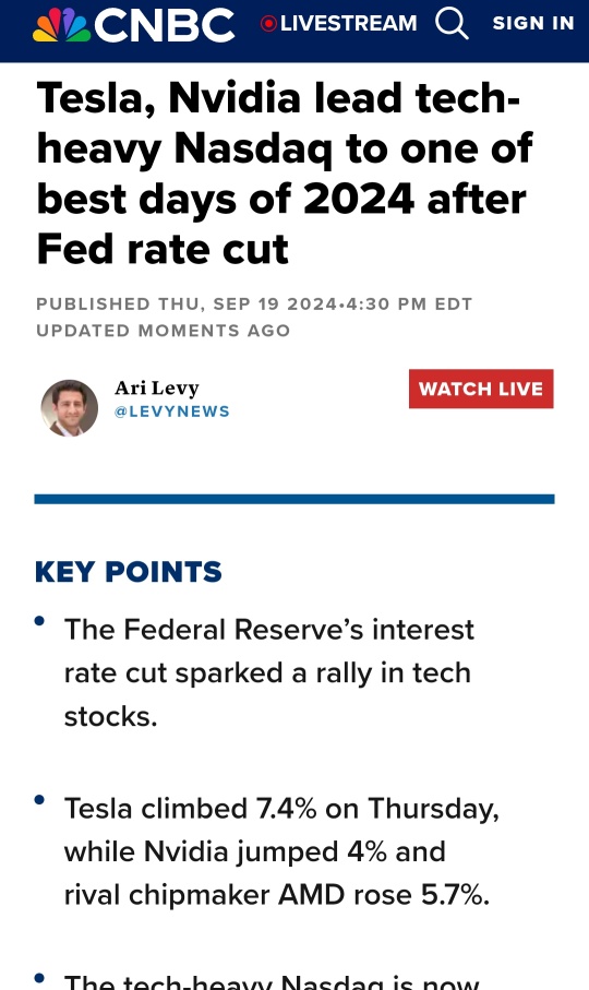 Tesla, Nvidia lead tech-heavy Nasdaq to 2024 best day after Fed rate cut