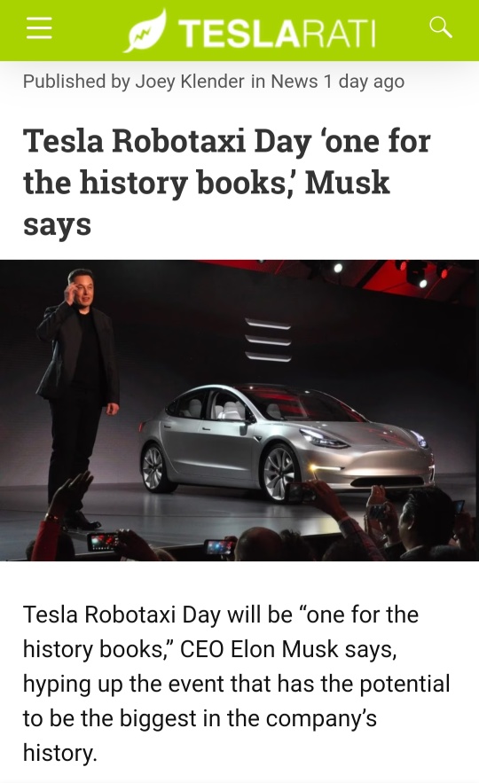 Tesla Robotaxi Day ‘one for the history books’/ Stock outperform with TP $280 per share - Baird