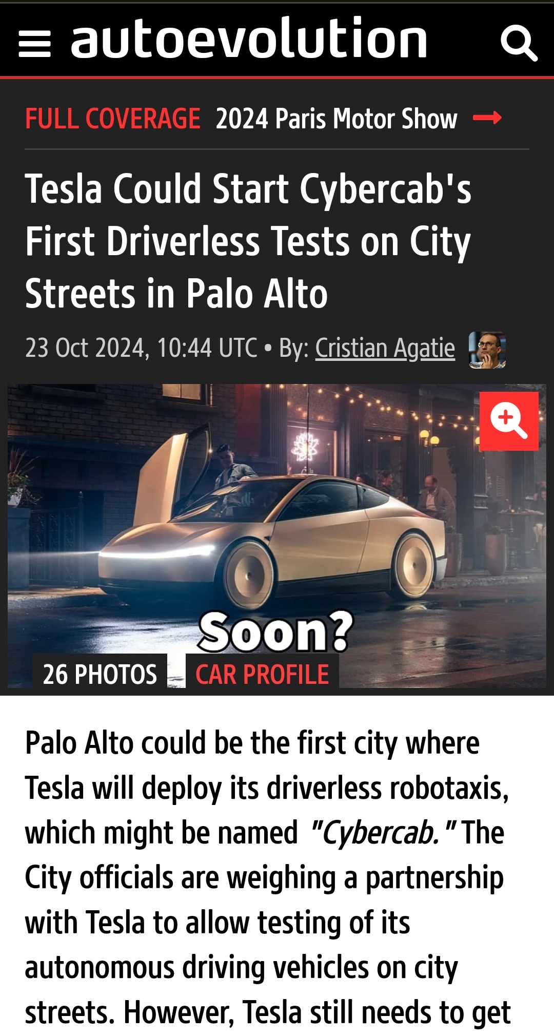 特斯拉可能會在Palo Alto的城市街道上開始Cybercab的首次無人駕駛測試。