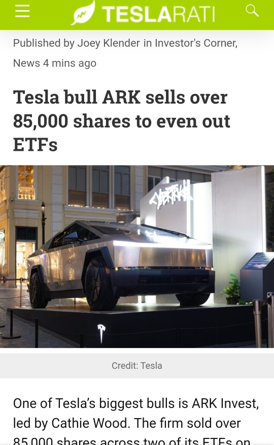 Ark Invest sold 85K Tesla shares after earnings is Portfolio adjustment, NOT about taking profit