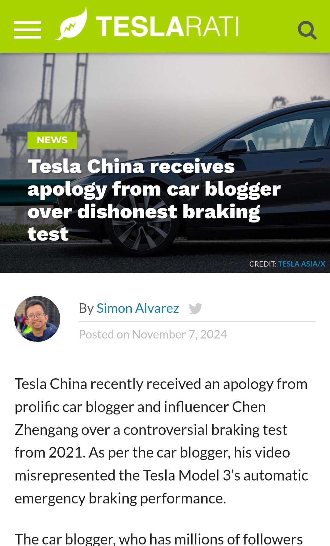 Tesla China receives apology from car blogger over dishonest braking test