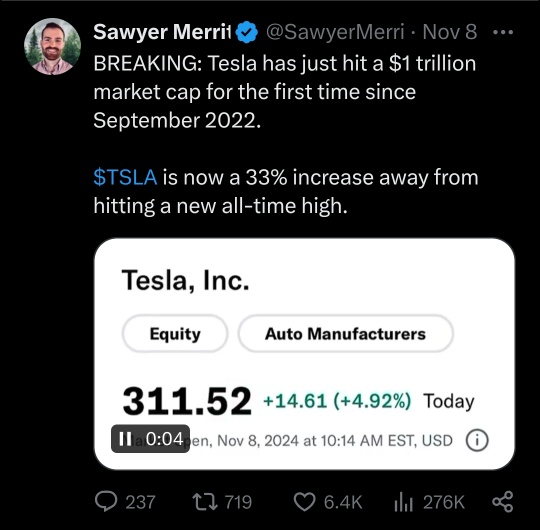 Tesla regained $1T market cap BofA reiterates Buy rating and up TP to $350