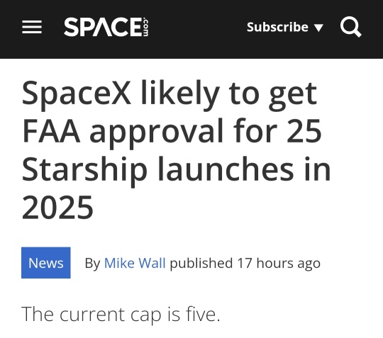 FAA likely to increase SpaceX's Starship launches 25 (from 5) in 2025