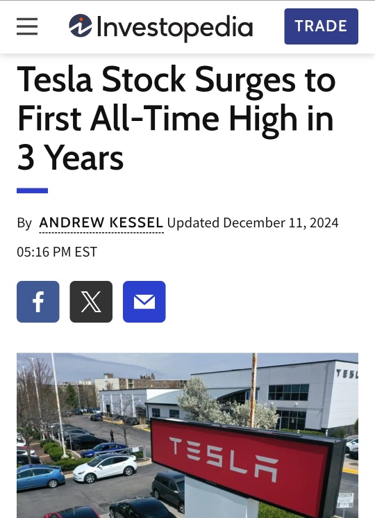 Tesla stock surges to ATH price in 3 yrs amid its Autopilot HW Director to join Amazon's Zoox and GM's Cruise to shutdown 