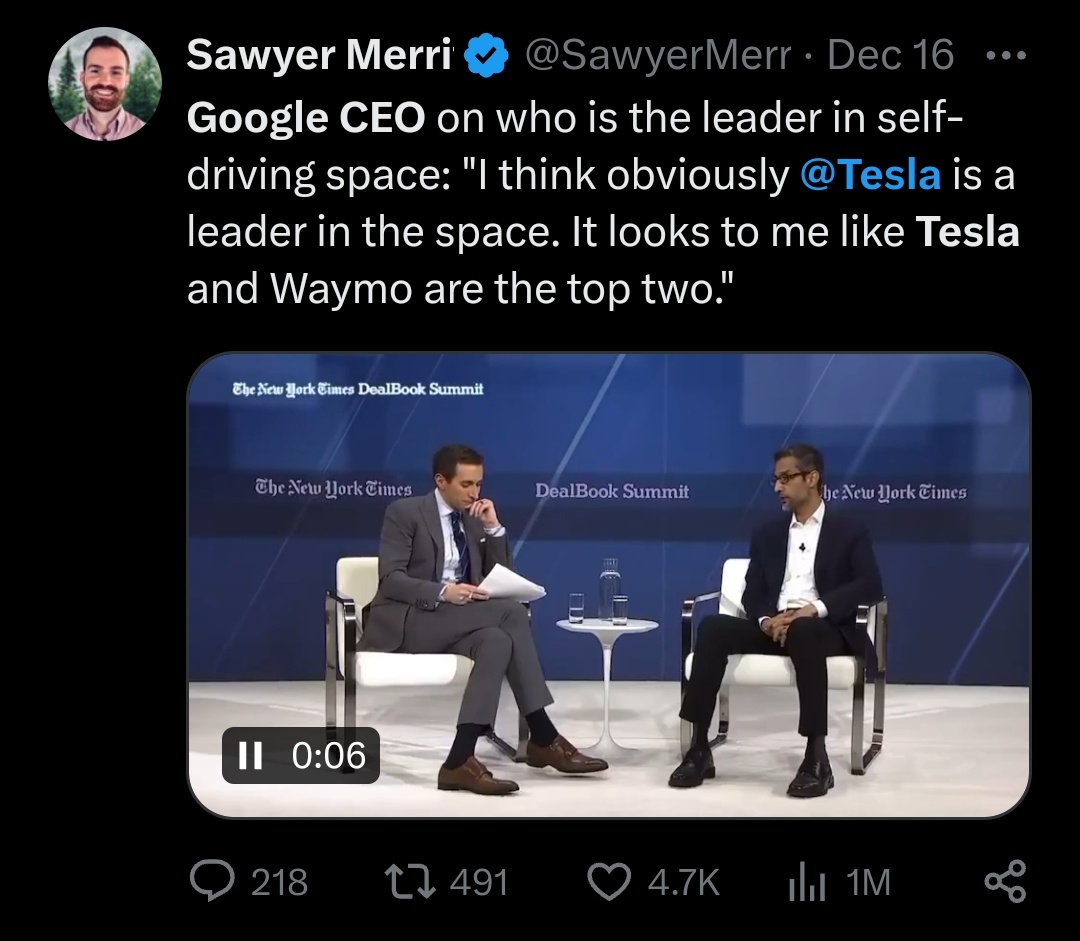 Google CEO: Tesla leads in AVs amid Tesla FSD moving closer to Unsupervised with V13 series