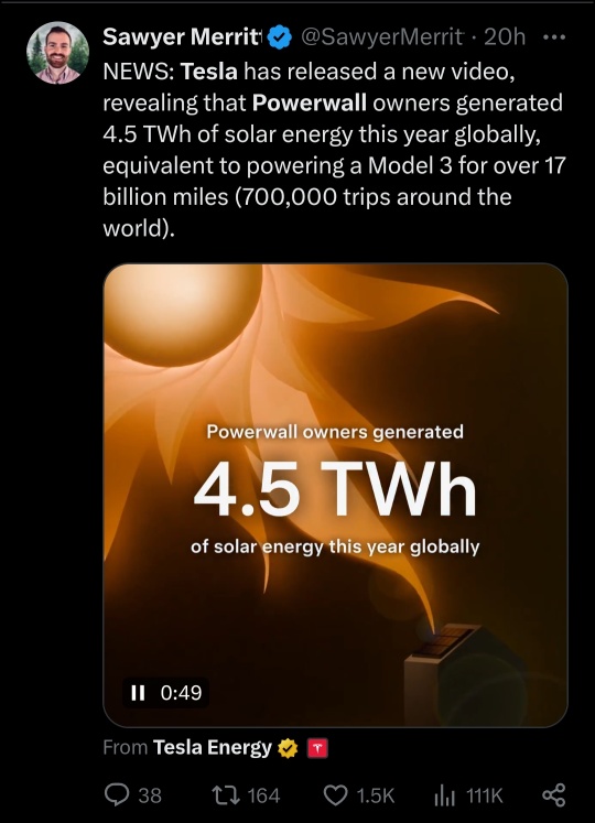 Tesla's video reveals that Powerwall owners generated 4.5 TWh of solar energy this year globally