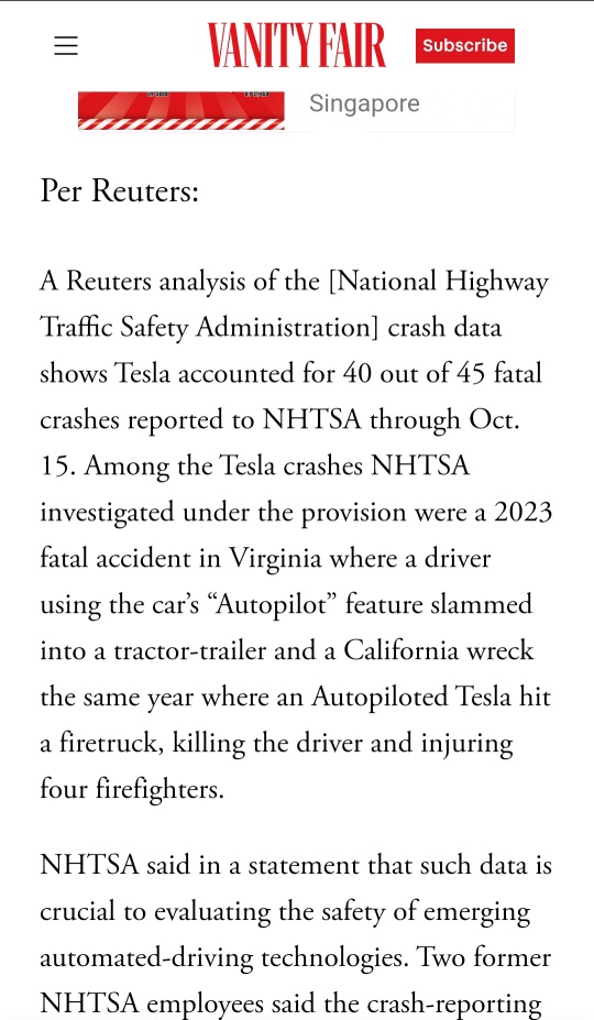 NHTSA fatal clash data about Tesla do not indicate the vehicles are inherently unsafe or have design flaws