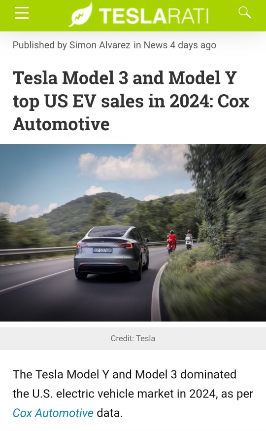 平衡視角：Cox Automotive 2024年美國新能源汽車銷售，前10名暢銷新能源汽車及各品牌市場份額