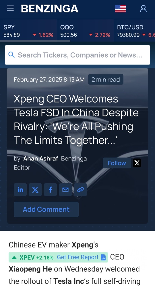 What Xpeng CEO said about Tesla FSD roll-out in China