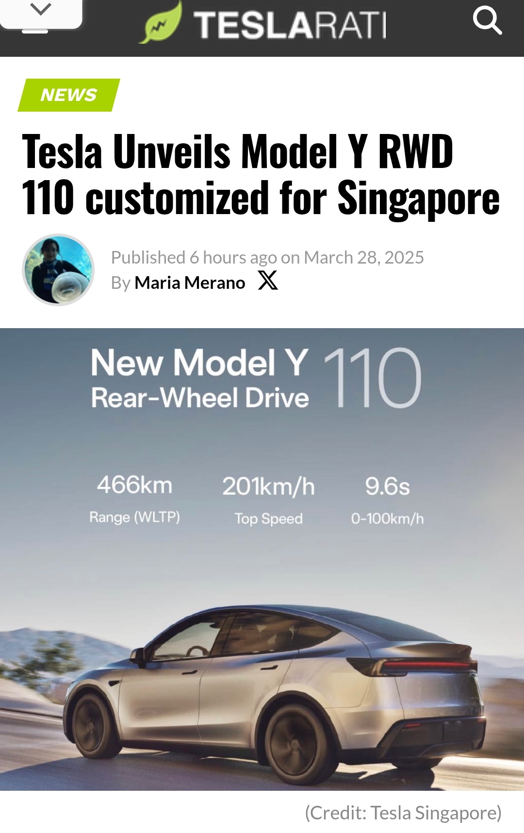 特斯拉为新加坡推出定制的Model Y RWD 110 - moomoo 社区
