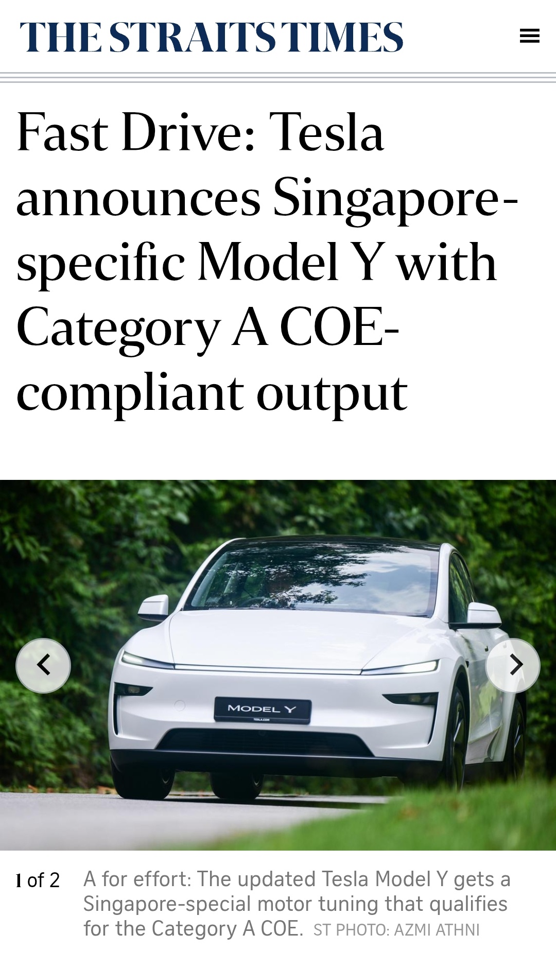 特斯拉为新加坡推出定制的Model Y RWD 110 - moomoo 社区