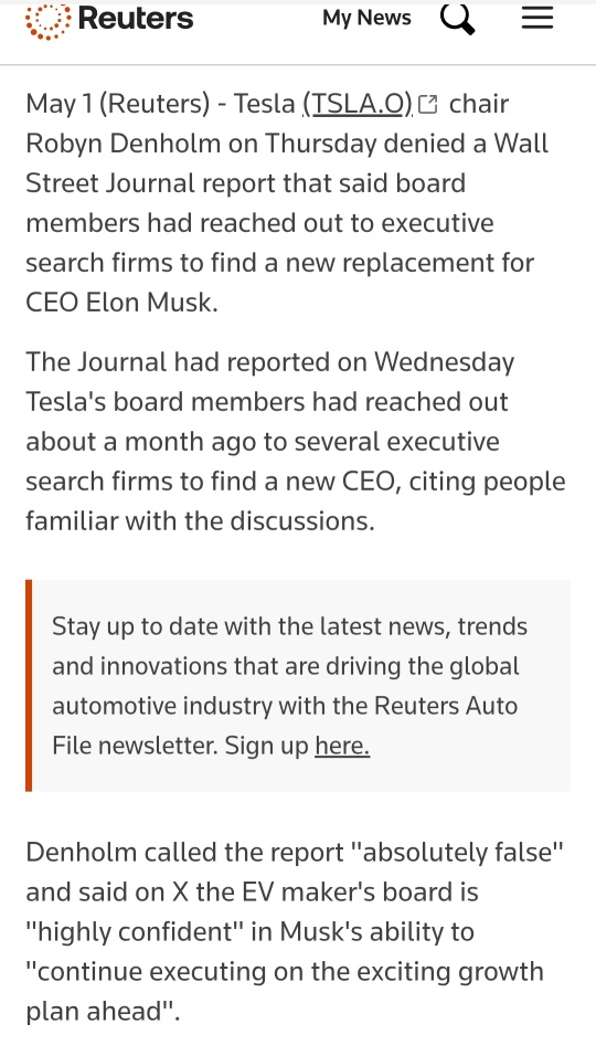 WSJがテスラの新しいCEOを探しているという偽のニュースを掲載しました