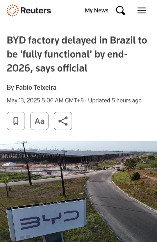 BYD factory delayed in Brazil to be ‘fully functional’ by end of 2026