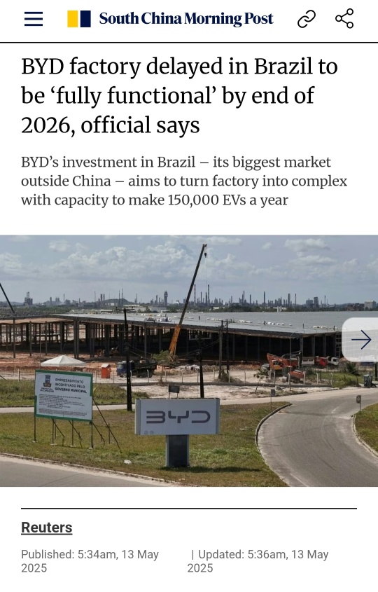 BYD factory delayed in Brazil to be ‘fully functional’ by end of 2026