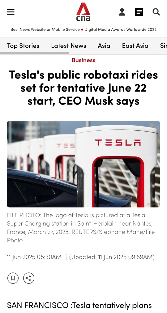 特斯拉的公共機器人出租車預計於6月22日開始