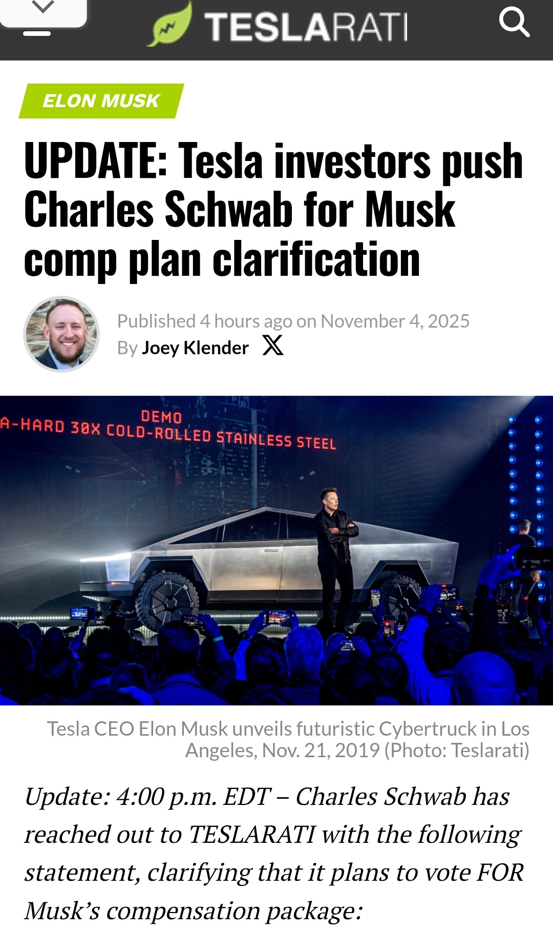 嘉信理财预计将投票支持Musk的薪酬计划，此前特斯拉投资者施加了压力。 - moomoo 社区