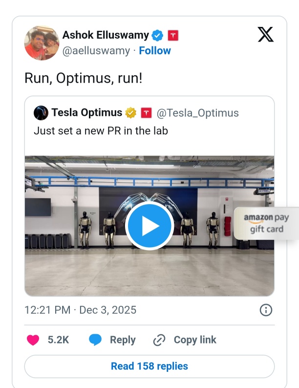 Elon Musk shares update on Tesla robot's new running ability; AI chief Ashok Elluswamy commented