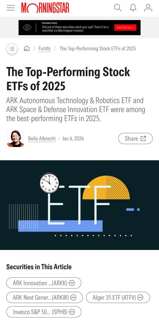 ARK Invest的ETF在2025年表现最佳的股票型ETF中名列前茅