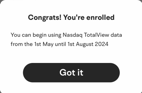 Free TotalView Level 2 market data for 3 months