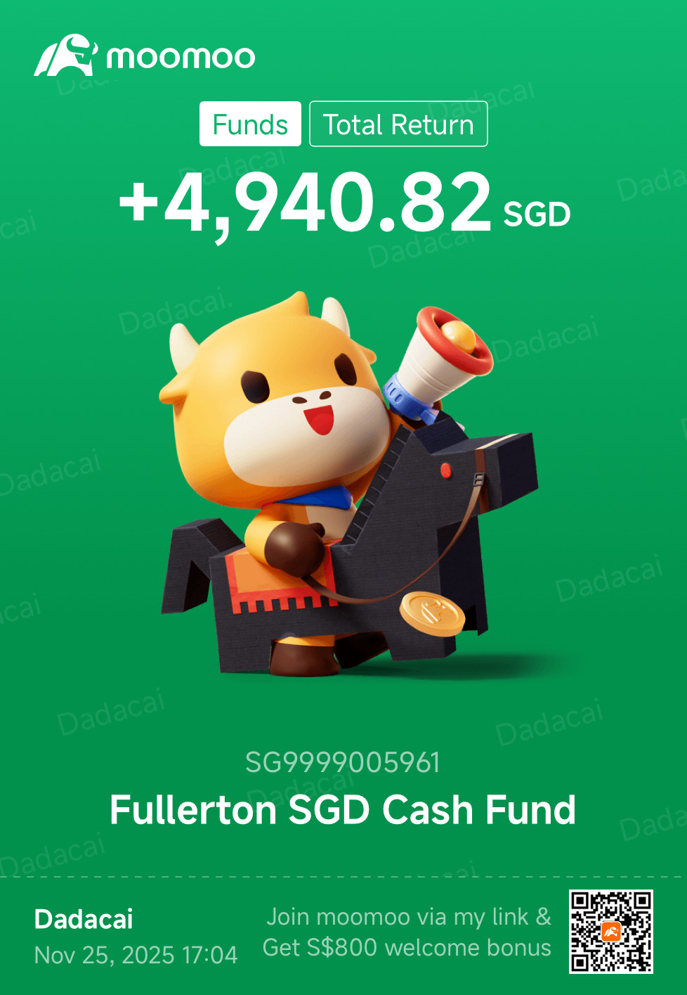 Scroll down to How to Subscribe if you just want to know when your subscription is processed and when your returns are updated. Scroll down to How to Redeem if you just want to know when your redemption is processed and when you can withdraw the money.  I started subscribing to $Fullerton SGD Cash Fund (SG9999005961.MF)$ when moomoo offered SGD 90 cashback for starting a Regular Savings Plan (RSP) of at least SGD100. In total, I placed SGD500....