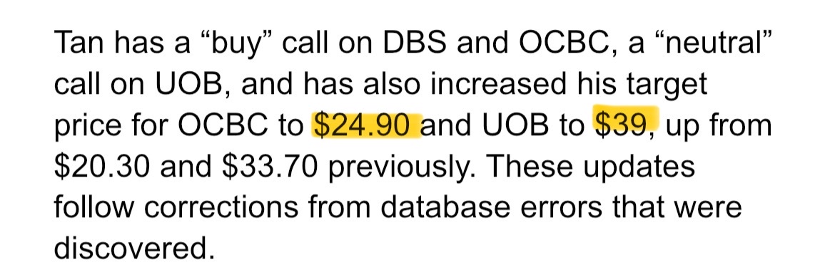 $DBS (D05.SG)$ - PhillipCapital’s [Share Link: report] - Revised figures from Citi’s analyst Tan Yong Hong reported in the 16 Feb 2026 The Edge Singapore article “Citi ups target prices on all three banks; prefers Singapore banks over SGX for EQDP play”.  Disclaimer: This sharing is for informational purposes and is not financial advice or a recommendation to buy and/or sell. Pls do your due diligence and consult your financial advisor before making any investment ...