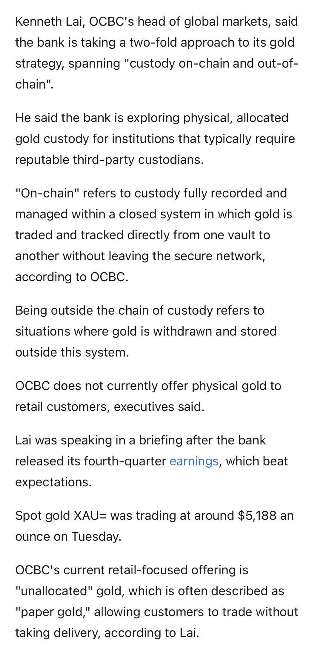 OCBC、機関投資家および富裕層向けの現物金保管ビジネスの検討を開始