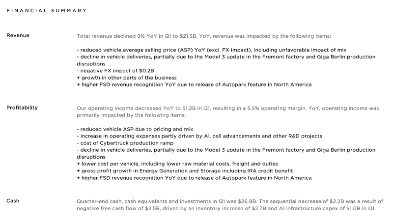 TSLA 第一季度業績通話摘要