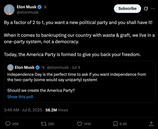 America Party: Elon’s new side quest