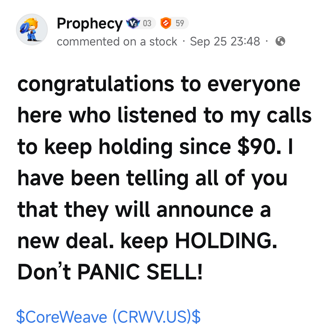 大家別再聽D crypto的了，他是個生手交易員。他總是在高點交易，然後在低點重新入場。如果從八月起你就跟着我，你現在應該已經盈利了，因爲我告訴過你在85-95區間買入並持有。