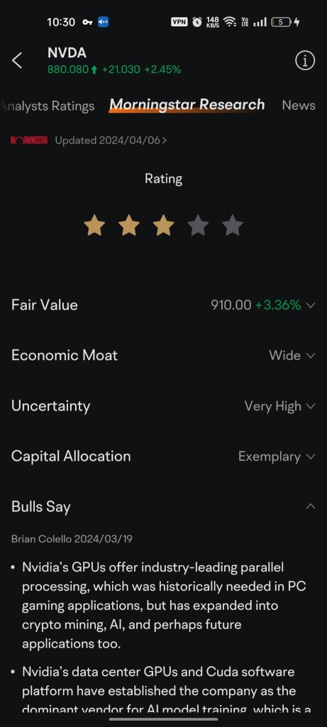 Moomoo releases new Morningstar data for stocks.