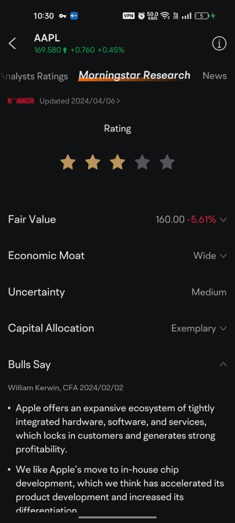 Moomoo releases new Morningstar data for stocks.