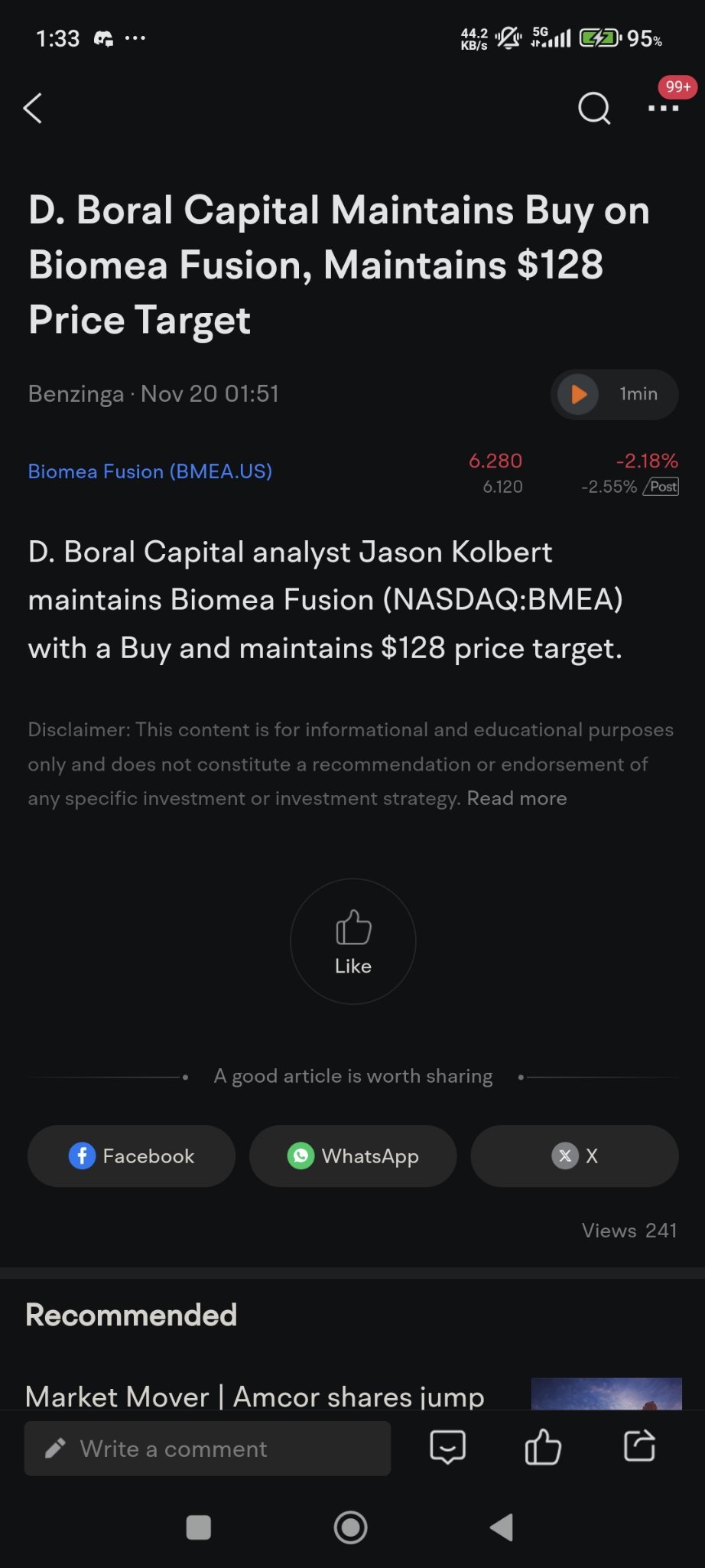 $Biomea Fusion (BMEA.US)$ wonder how they come out with such T.P?...[Hammer] 1months from profit tanked to losses...