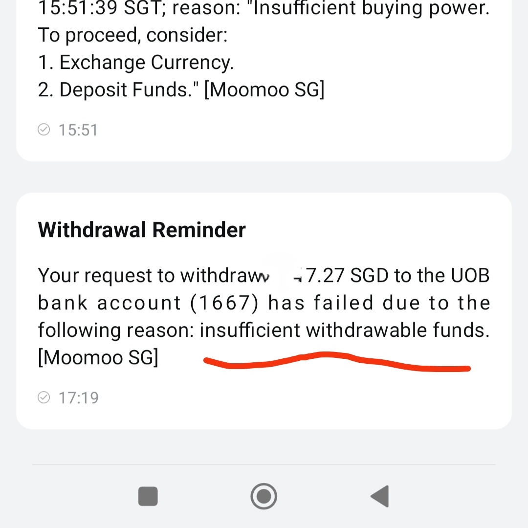 Update: Aunty money in liao. Thanks moomoo buddy [Doge] unable to withdraw money again. aunty Cui is angry [Doge] please call me I'm not in Singapore [Doge] my ...