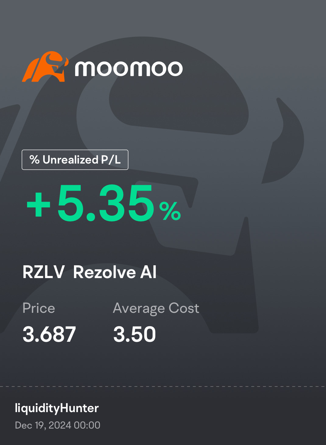 $リゾルヴ AI (RZLV.US)$ スナイプされました