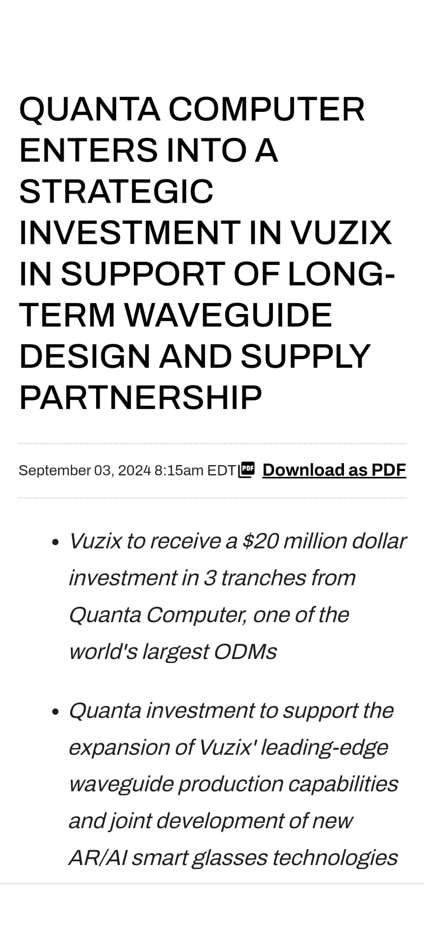 $Vuzix (VUZI.US)$ could it be a take over target. $Apple (AAPL.US)$$Alphabet-A (GOOGL.US)$$Amazon (AMZN.US)$$Meta Platforms (META.US)$$Tesla (TSLA.US)$$Netflix ...